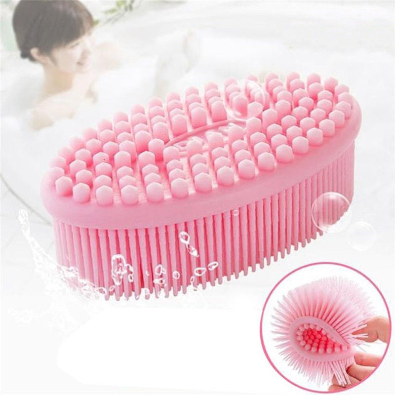 [Australia] - 100% Silicone Bath & Shower Loofah Brush For Face & Body Gentel Scrub Skin Exfoliation-Skin Health Beauty Care-Cellulite Treatment-Massaging Brush Long Bristle pink 