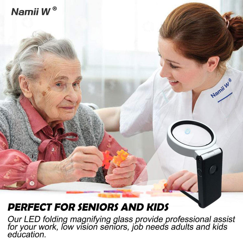 [Australia] - Magnifying Glass with Light and Stand Hands Free, LED Lighted Magnifier Adjustable Folding, Illuminated Magnifying Glass Portable for Reading, Exploring, Hobbies & Crafts 6X 25X 