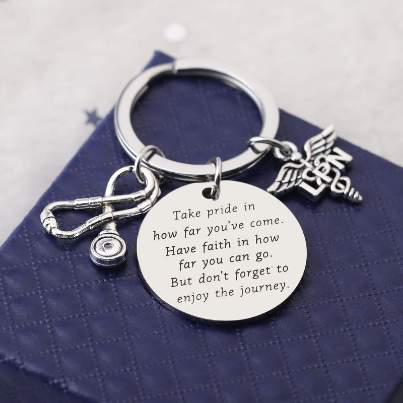 [Australia] - FUSTMW LPN Keychain Licensed Physicians Nurse Graduation Gifts LPN Charm Licensed Physicians Nurse Gift Nursing Student Inspiration Gift Take Pride in How Far You Have Come … silver 