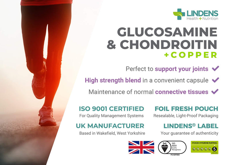 [Australia] - Lindens Glucosamine & Chondroitin + Copper 500/400 Capsules - 60 Pack - Glucosamine Sulphate 2KCI 500mg & Chondroitin Sulphate 400mg - UK Manufacturer, Letterbox Friendly 60 Count (Pack of 1) 
