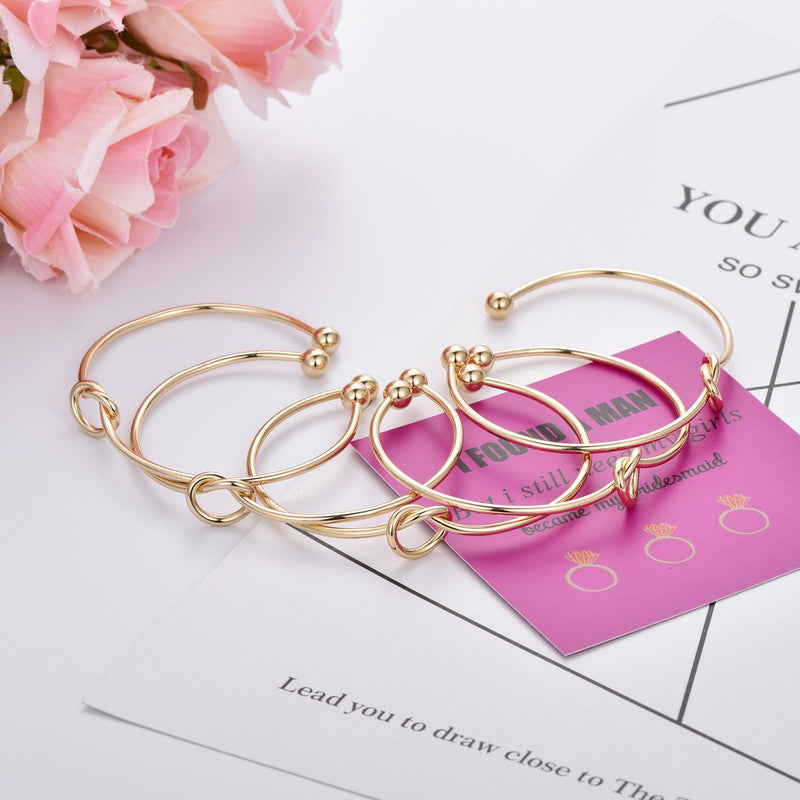 [Australia] - Bridesmaid bracelets-Ikooo 5 pcs Love Knot Open Bangle With Bride Tribe Hair tie for Best Friend, BFF of the Bride wedding Gift 5 Gold 