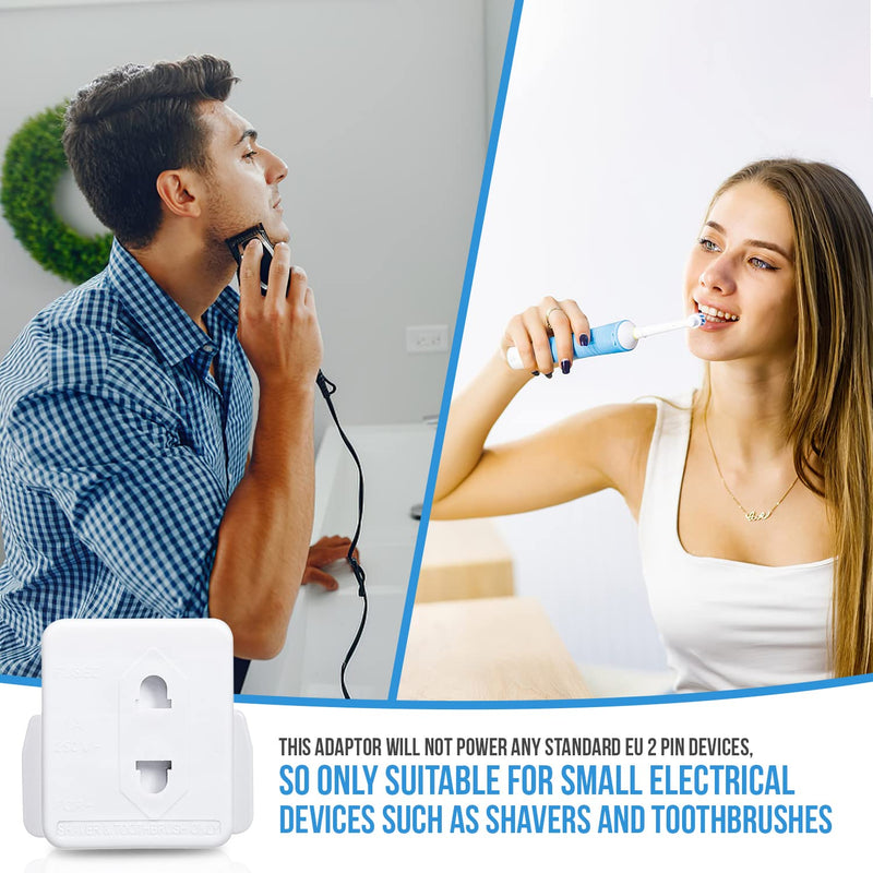 [Australia] - Invero® 2x Pack of Shaver Adaptor UK 3 Pin to 2 Pin Socket Plug Fuse ideal for Electric Toothbrush, Bathroom Shaving and more - White 
