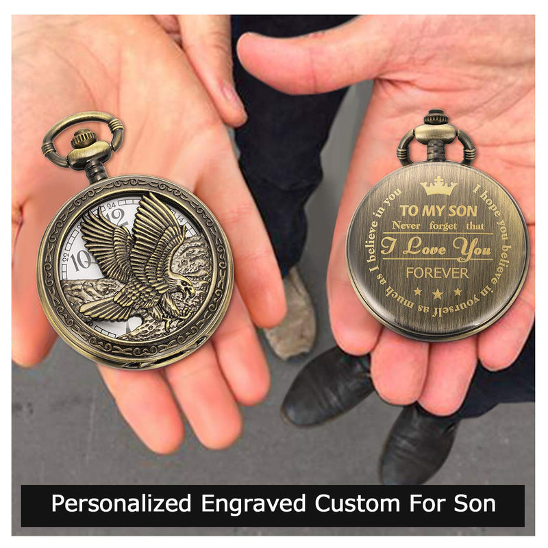 [Australia] - SIBOSUN Personalized Pocket Watch Engraved Back Case Birthday Graduation Men Women to My Son Daughter Eagle Scout Quartz 1 To My Son, Eagle Scout 