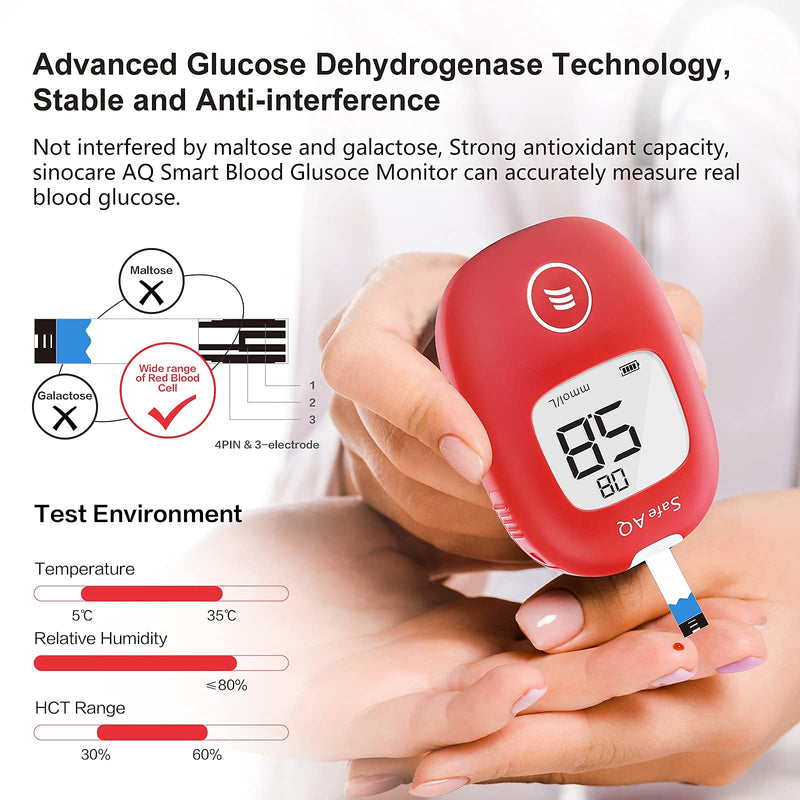 [Australia] - sinocare Diabetes Testing Kit, Blood Glucose Monitor Safe AQ Smart, Blood Sugar Tester with Strips x 25, Glucose Meter -in mmol/L Safe AQ Smart glucose kit x25 