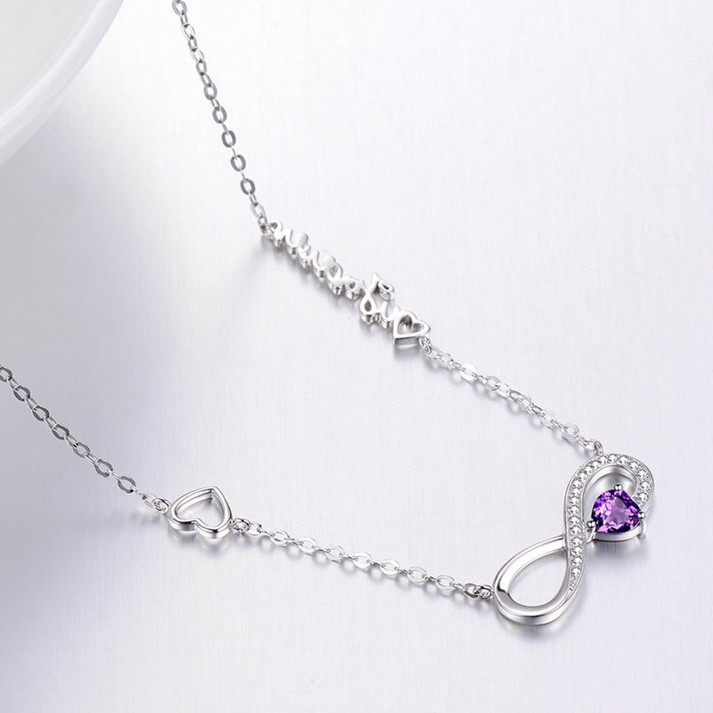 [Australia] - Love You Forever Jewelry for Wife Mom Birthday Gifts Amethyst Necklace for Women Teen Girls Sterling Silver Infinity Heart Jewelry Love Hearts Infinity Purple Amethyst Necklace 