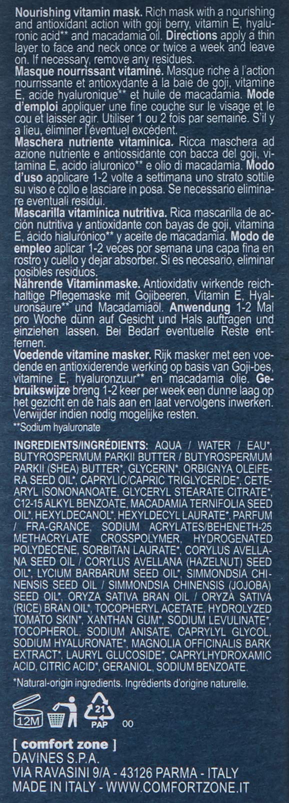[Australia] - Comfort Zone Renight Nourishing Vitamin Mask, 60 ml 