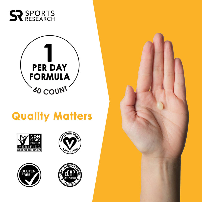 [Australia] - Sports Research Vegan Vitamin D3 + K2 Supplement with Organic Coconut Oil - 5000iu Vitamin D with 100mcg Mk7 Vitamin K - Supports Calcium for Stronger Bones & Immune Health - 60 Softgels for Adults D3 + K2 (5,000 IU) 60 Count (Pack of 1) 