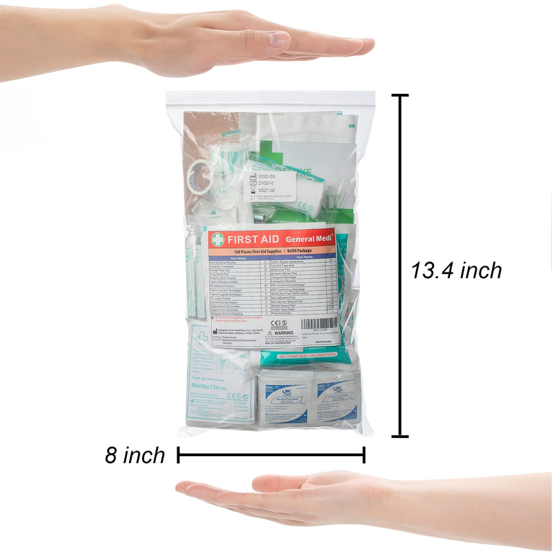 [Australia] - 160 Piece First Aid Kit Bag Refill Kit - Includes Eyewash,Instant Cold Pack, Bandages, Emergency Blanket, Moleskin Pad, Gauze - Extra Replacement Medical Supplies for First Aid 