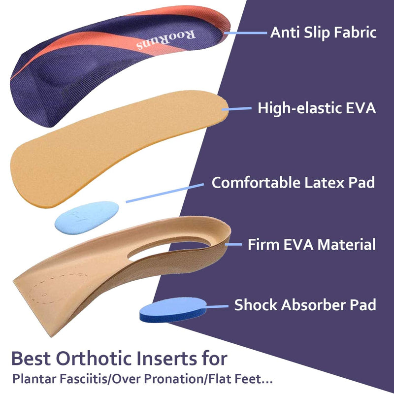 [Australia] - Arch Support, RooRuns 3/4 Orthotic Shoe Inserts for Over-Pronation, Plantar Fasciitis, Heel Pain Relief, High Arch Support Insoles for Men and Women for Running Walking M (Men's7-10.5, Women's8-11.5) 