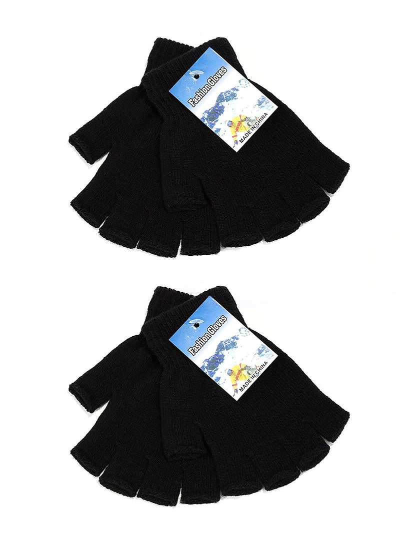 [Australia] - 4 Pairs Winter Half Finger Gloves Knitted Fingerless Mittens Warm Stretchy Gloves for Men and Women Black 