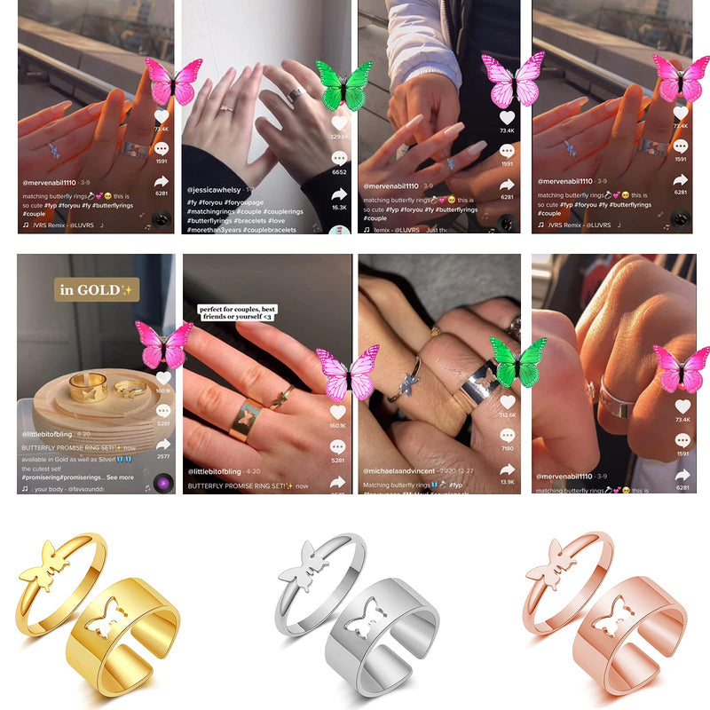 [Australia] - Butterfly Rings for Couples Matching Rings for Couples Rings Dainty Trendy Rings Butterfly Jewelry A: silver set 
