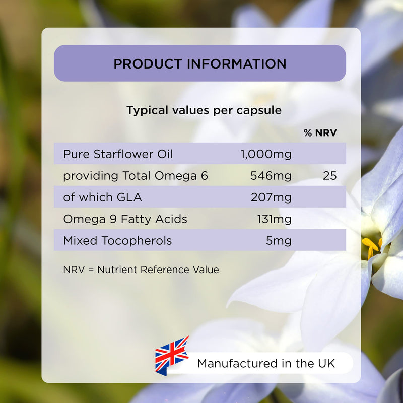 [Australia] - Starflower Oil 1,000mg (90 Capsules) | Healthspan | Richest Source of Gamma-Linolenic Acid (GLA) | Women's Health | 207mg GLA & 131mg Omega 9 Fatty Acids Per Capsule | Vegan 