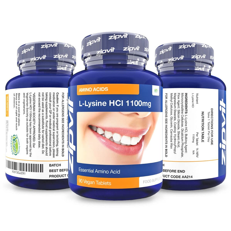 [Australia] - L-Lysine 1100mg, 90 Vegan Tablets. 1 Per Day. 3 Months Supply. Vegetarian Society Approved. 
