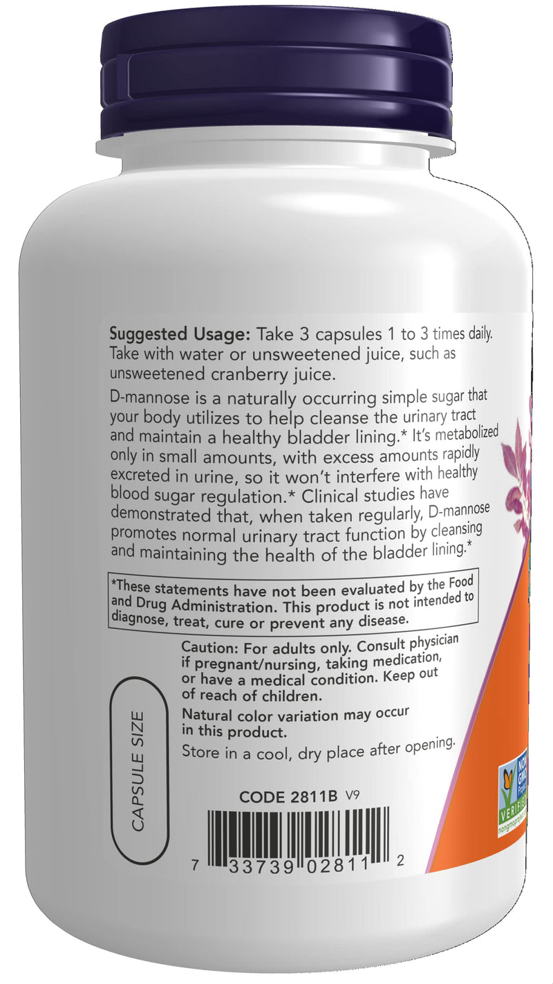 [Australia] - NOW Supplements, D-Mannose 500 mg, Non-GMO Project Verified, Healthy Urinary Tract*, 120 Veg Capsules 120 Count (Pack of 1) 