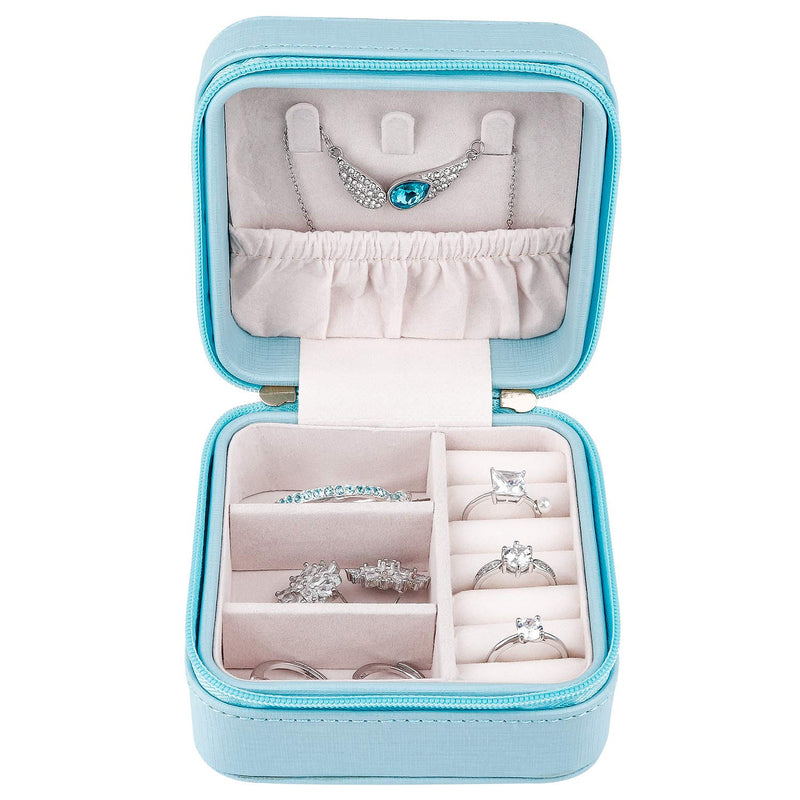 [Australia] - RIRO Small Travel Jewelry Box for Women Girls, Portable Jewelry Organizer Display Storage Case for Earring Ring Necklace (Blue) Blue 