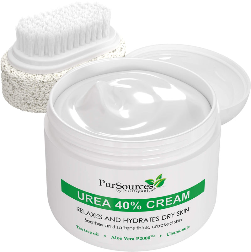 [Australia] - PurOrganica Urea 40 Percent Foot Cream - With Pumice Stone and Brush - Callus Remover - Moisturizes & Rehydrates Thick, Cracked, Rough, Dead & Dry Skin - For Feet, Elbows and Hands - 4 oz 