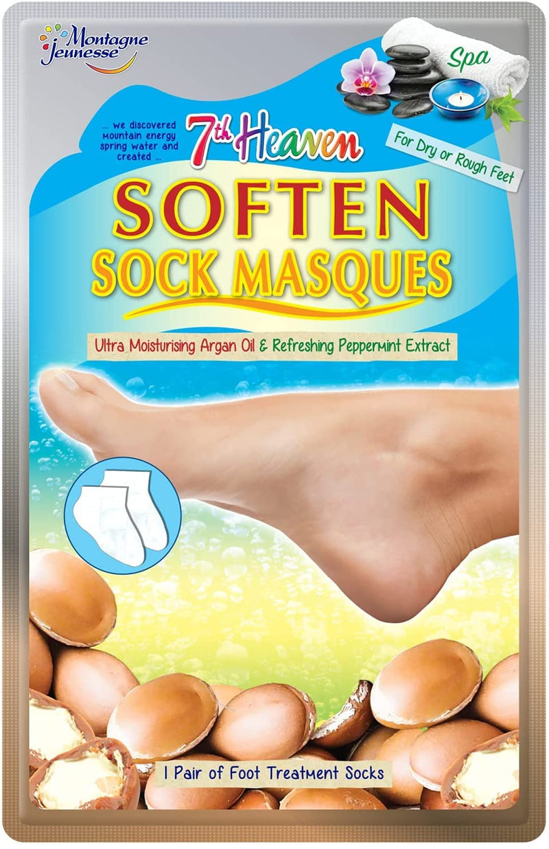 [Australia] - 7th Heaven Spa Softening Sock Mask Multipack (Pack of 3) with Moisturising Argan Oil and Refreshing Peppermint Extract to Repair Dry, Rough and Cracked Feet 