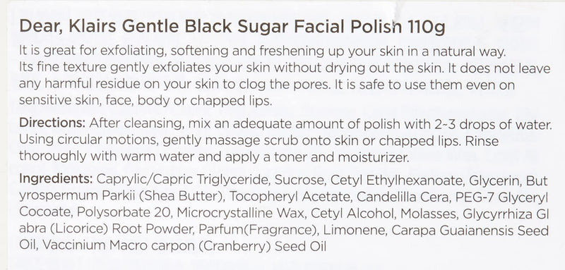 [Australia] - Dear, Klairs, Gentle Black Sugar Facial Polish, 110grams 