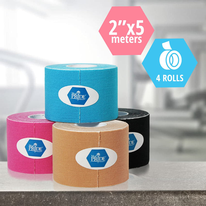 [Australia] - Medpride Kinesiology Tape – 4 Rolls Latex-Free Athletic Tape for Pain Relief, Injured Muscle Support - Therapeutic Sports Tape Stabilizes Knee, Muscle & Joints – 4 Uncut Rolls [2” x 16.4 Feet] 