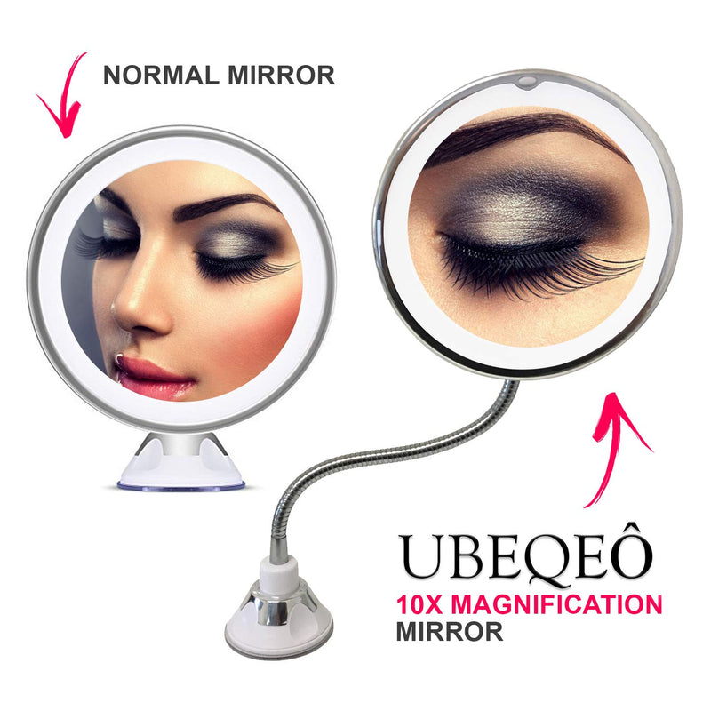 [Australia] - UBEQEÔ 10X magnifying makeup mirror with light | adjustable gooseneck suction cup (10X Magnification) 10X Magnification 