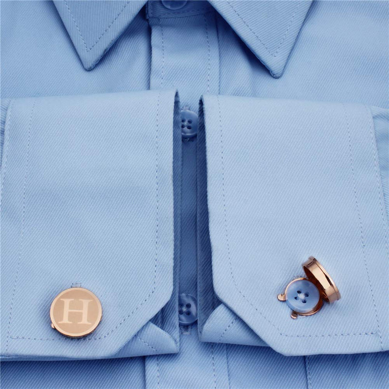 [Australia] - HAWSON Initial Button Cover Cufflinks for Men Letter Rose Gold Color Perfect for Formal Business Shirt Alphabet A-Z H 
