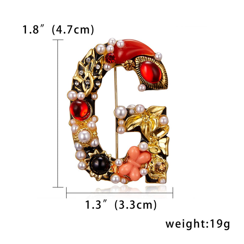 [Australia] - RINHOO FRIENDSHIP Initial Brooch Pins A-Z 26 Letters Brooches for Women Girls Colorful Enamel Alphabet Pin Pearl Crystal Lapel Pin Initial Brooches G 