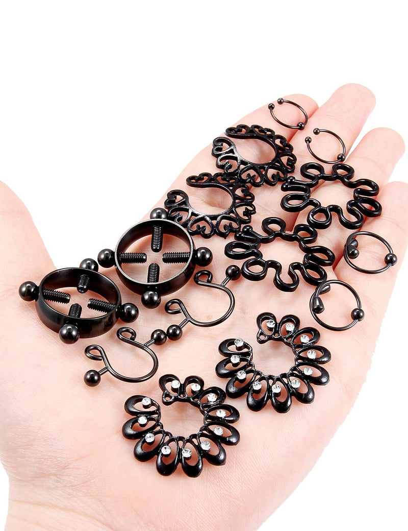 [Australia] - Leiainely Fake Nipple Rings Fake Nipple Piercing Fake Nipple Ring Fake Nipple Piercings Fake Nipples Nipple Rings Non Piercing Faux Nipple Ring Clip On Nipple Rings Faux Nipple Rings Black 