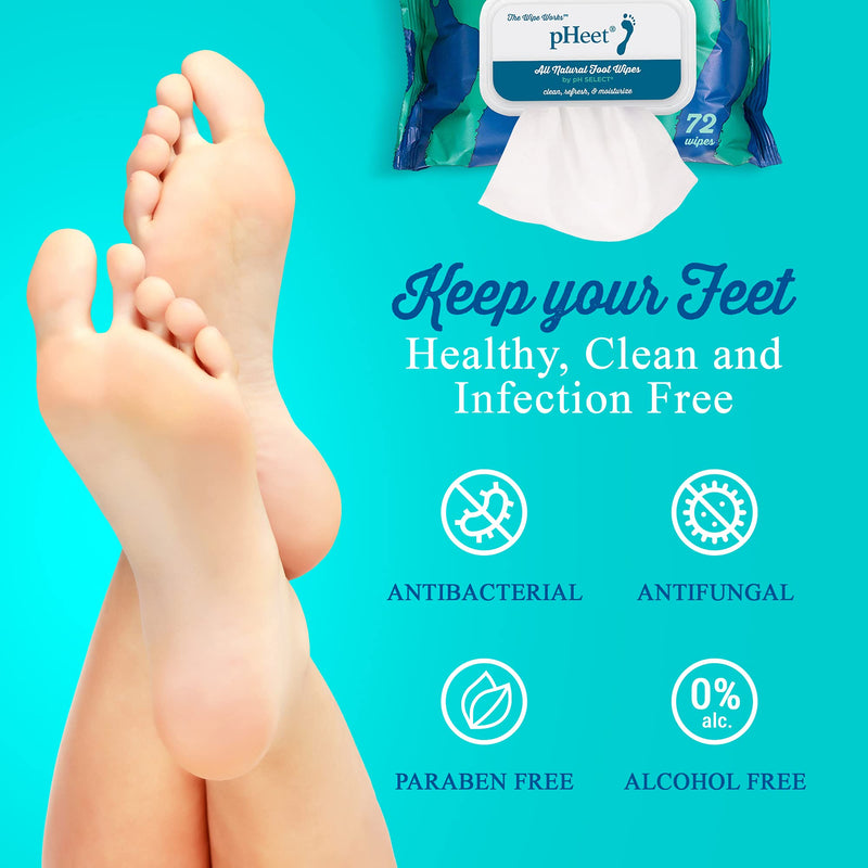 [Australia] - pH Select - pHeet Foot Wipes, Dry Feet Moisturizing Wipes, Foot Cleaner for Dirty Feet, Clean Wipes for Avoiding Foot Odor, Ideal for Cracked Heels and Flaky Skin, 72 Wipes 