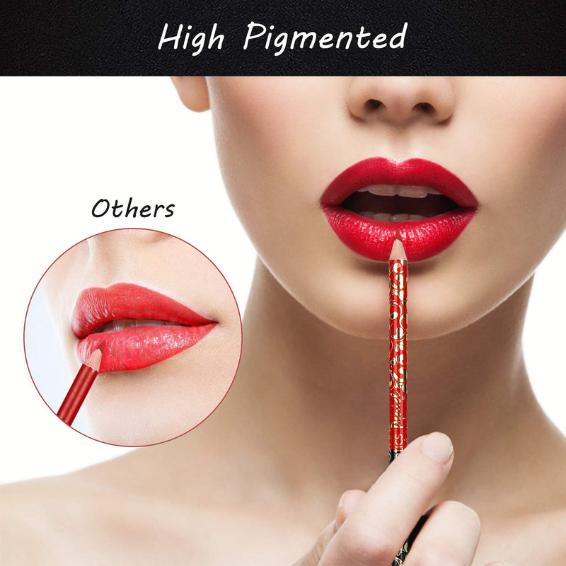 [Australia] - High Pigmented Lip Liner Set - Pack of 12 Creamy and Smooth 2-in-1 Matte Make Up Lip Liners Pencil for Daily/Travel/Party/Work, with Eyeliner Function and Sharpener dual lip liners 