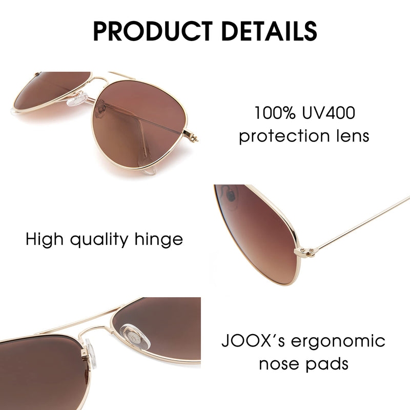 [Australia] - JOOX Polarized Aviator Sunglasses for Women Men, 100% UV Protection Mirrored Lens Metal Frame Gun/Smoke Gradient 58 Millimeters 