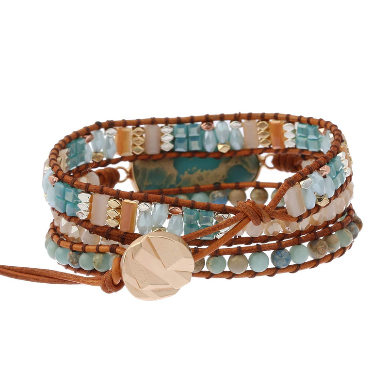 [Australia] - Plumiss Boho Handmade Natural Stone 3 Wrap Bracelet for Women Colection Agalmatolite 
