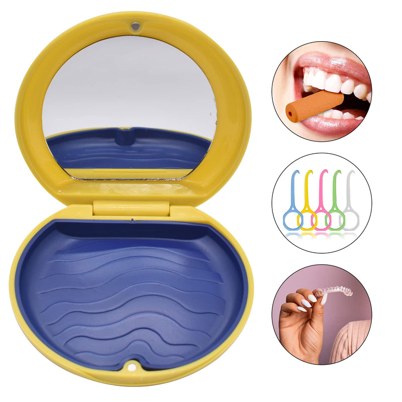 [Australia] - Denture & Teeth Mouth Tray Retainer Box Sets Partial Denture Box with 2Pcs Aligner Removal Tool and 9Pcs Invisible Chewer (Yellow) Yellow 