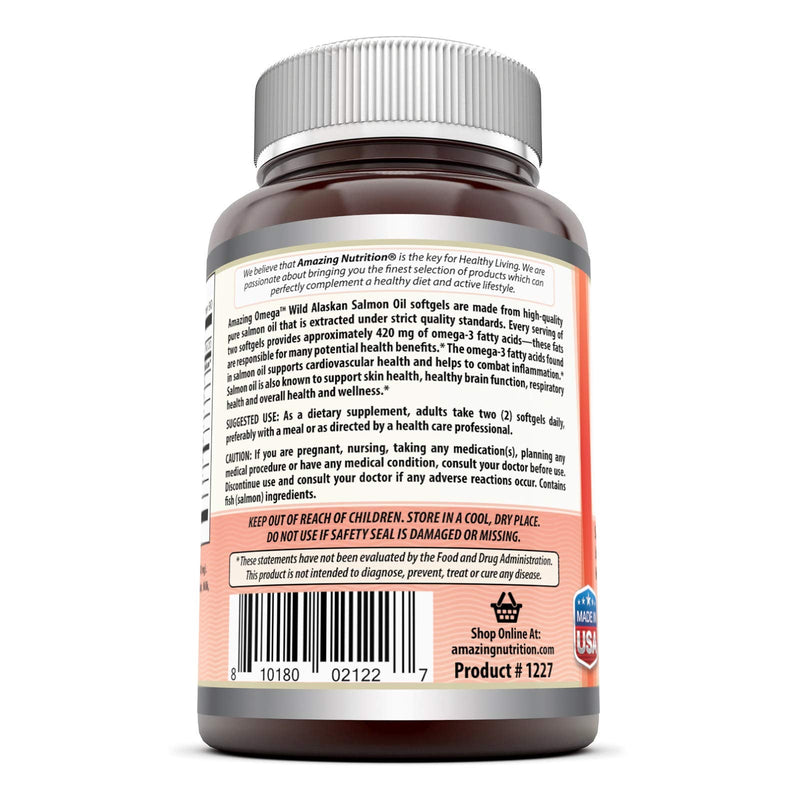 [Australia] - Amazing Omega Wild Alaskan Salmon Oil - 2000 mg of Salmon Oil Per Serving, 180 Softgels (Non-GMO) - Supports Heart, Joint & Brain Health and Promotes Healthy inflammatory Response (180 Softgels) 180 Count (Pack of 1) 