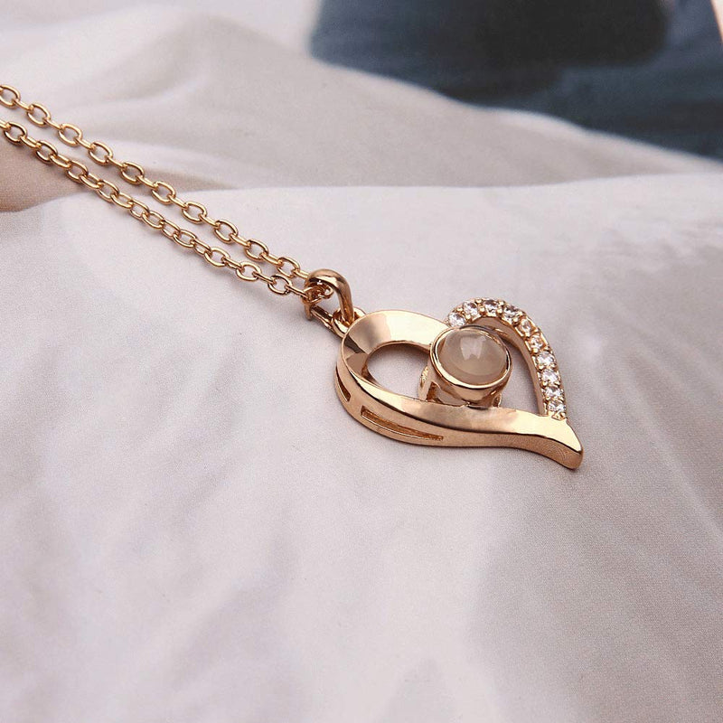[Australia] - Jardme I Love You Necklace, 100 Languages Projection Necklace, The Memory of Love Nanotechnology Necklace, 100 Different Languages for I Love U Rose Gold -18K 