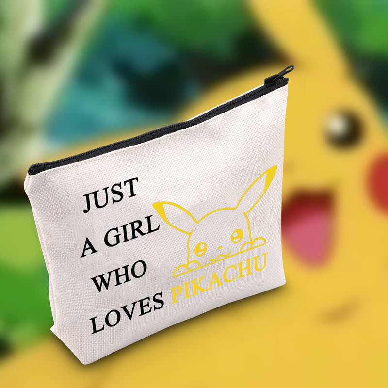 [Australia] - LEVLO Funny Pikachu Cosmetic Bag Pikachu Fans Gift Just A Girl Who Loves Pikachu Makeup Zipper Pouch Bag For Women Girls, Who Loves Pikachu, 