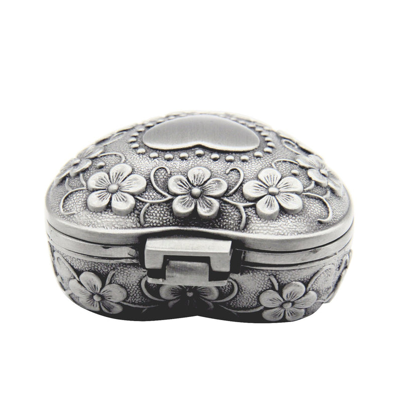 [Australia] - AVESON Classic Vintage Antique Heart Shape Jewelry Box Ring Small Trinket Storage Organizer Chest Christmas Gift, Silver 