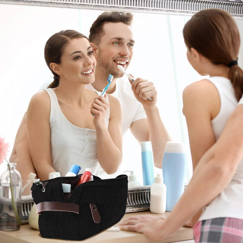 [Australia] - Mens Toiletry Bag Dopp Kit Travel Bathroom Bag Waterproof Shaving Shower Cosmetic Organizer (Black) Black 