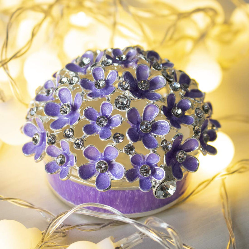 [Australia] - YU FENG Purple Forget Me Not Flowers Jewelry Trinket Box with Sparkly Crystal Rhinestones Gift for Women or Girls 