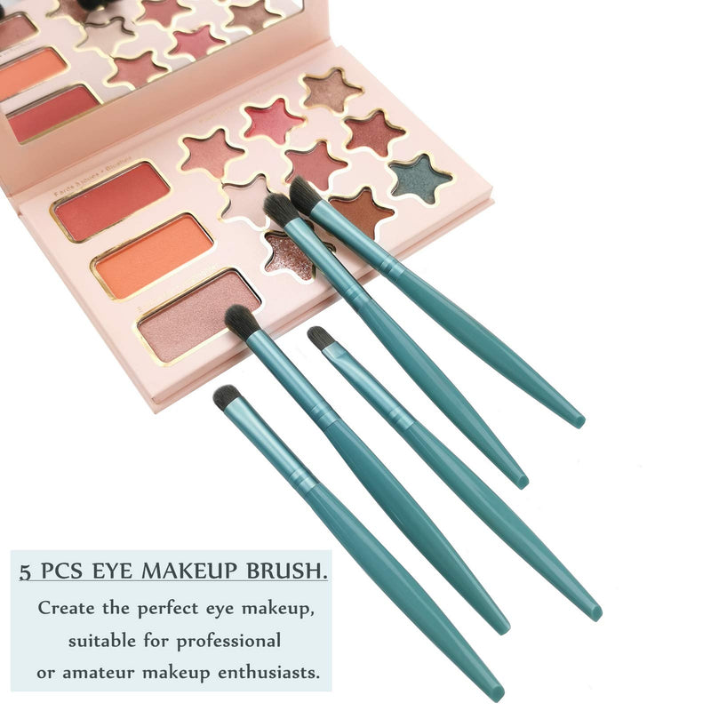 [Australia] - Eye Makeup Brushes Set with Travel Case 5Pcs Essential Eyeshadow Brush Blending and Shading Smudge (Green) Green 