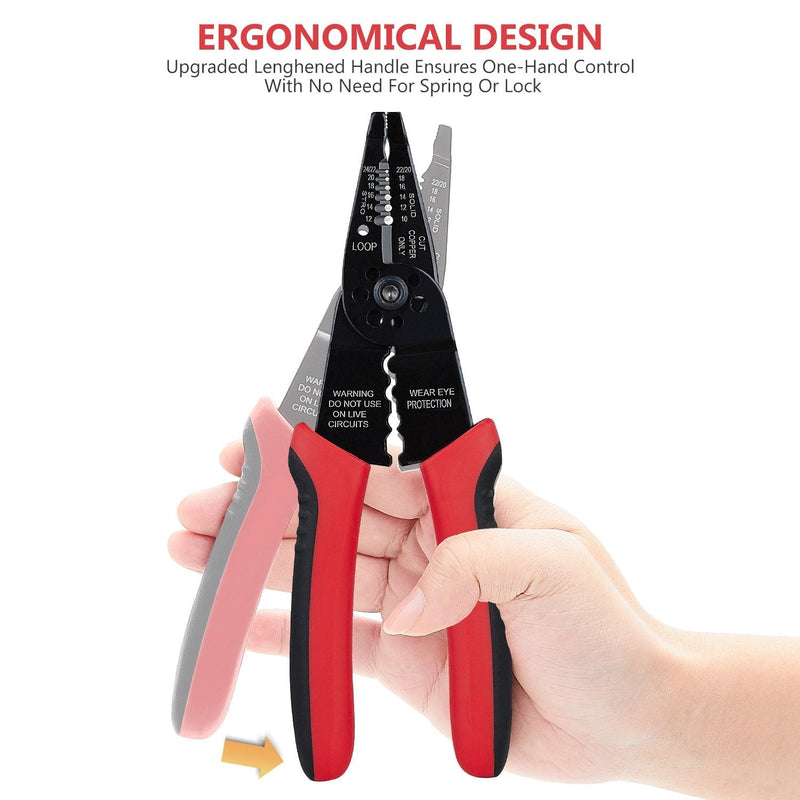[Australia] - WGGE WG-015 Professional 8-inch Wire Stripper / wire crimping tool, Wire Cutter, Wire Crimper, Cable Stripper, Wiring Tools and Multi-Function Hand Tool. Red 
