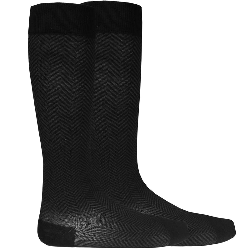 [Australia] - NuVein 15-20 mmHg Men's Compression Socks, Chevron Pattern, Knee High Business Trouser Fit, Black, Medium 