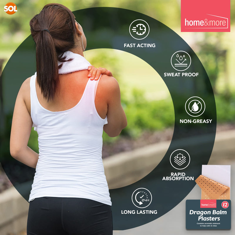 [Australia] - 12pk Dragon Balm Plasters | 12 x 15cm Adhesive Heat Patches to Soothe Back Pain, Neck, Shoulder, & Muscle Pain Patches | Knee Patches for Arthritis | Topical Knee Patches Self Adhesive Heat Patch 
