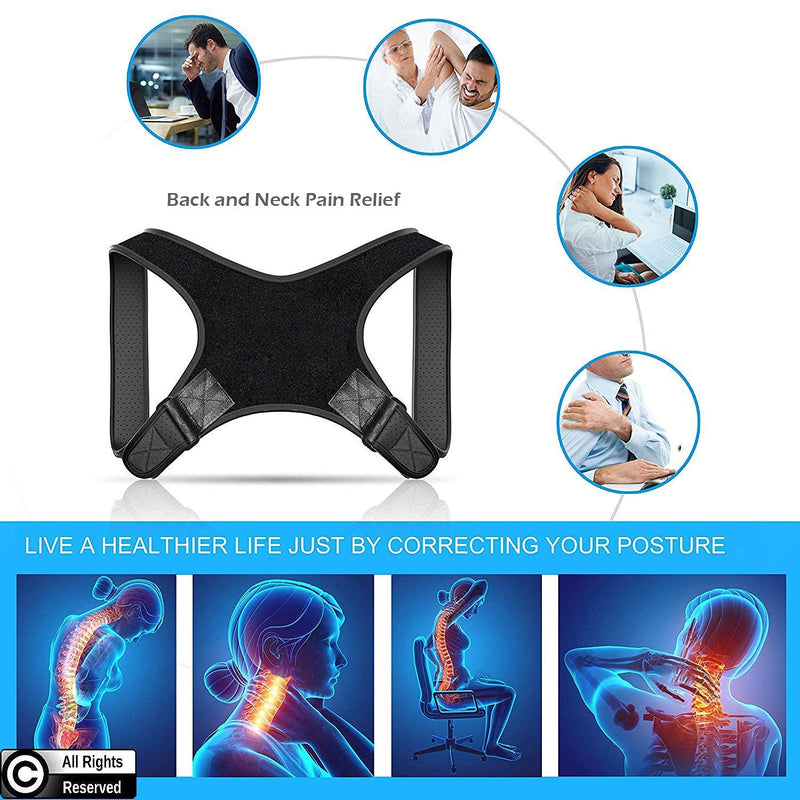 [Australia] - POAGL Posture Corrector For Men | Universal Fit Adjustable Upper Back Brace For Clavicle To Support Neck, Back and Shoulder Pain Relief Kyphosis Straightener Spine Support (Design Patented) Black 