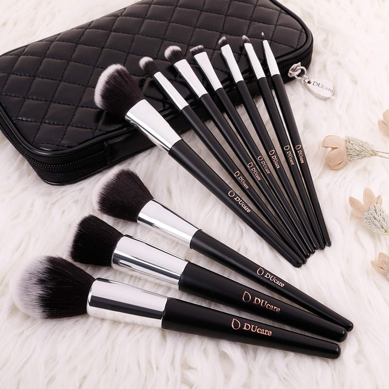 [Australia] - DUcare Makeup Brush Set 10Pcs Professional Makeup Brushes with Case Women Gift Premium Synthetic Kabuki Foundation Blending Brush Face Powder Blush Concealers Eye Shadows with Bag 10pcsBlack 