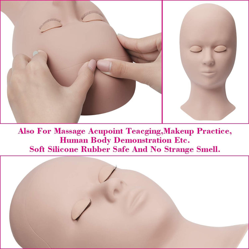 [Australia] - Eyelash Training Mannequin for Eyelash Extensions with 4 Pairs Replaced Eyelids Mannequin Head Soft-Touch Silicone Rubber Makeup Head Training Head with Removable Replacement Eyelids Light Coffee 