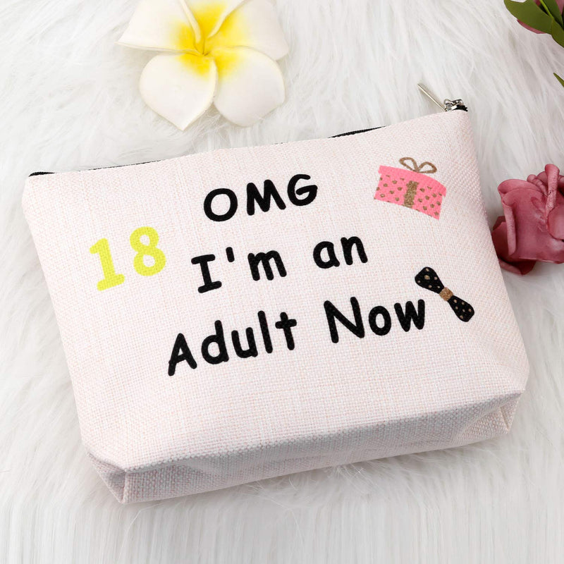 [Australia] - PXTIDY 18th Birthday Makeup Bag OMG I'm an Adult Now Cosmetic Bags Happy 18th Birthday Gifts Funny 18 Year Old Gift for Her Best Friend Daughter Makeup Pouch　 (beige) beige 