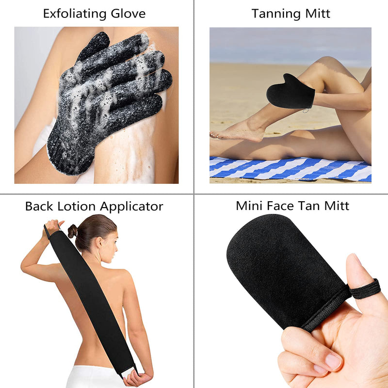 [Australia] - STEUGO 5 Pack Self Tanning Mitt Applicator Kit, Self Tan Glove, Face Tan Mitt, Back Lotion Applicator, Exfoliating Glove, Tanning Brush for Self Tanner Fake Bake Tan 