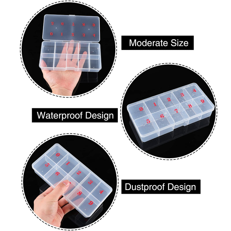 [Australia] - 3 Pieces False Nail Tips Transparent Storage Box with 10 Number Empty Spaces Storage Case Container Nail Art Organizer Box Plastic Grid Box for Fingernail Crystal, Jewelry, Nail Accessories 