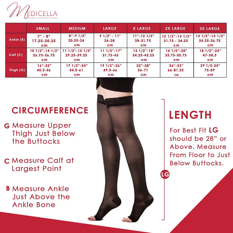 [Australia] - Medicella Thigh High Compression Stockings for Women Open Toe 20-30 mmHg Made in USA Medical Quality Firm Pressure Support Circulation (Black, Small) Black 