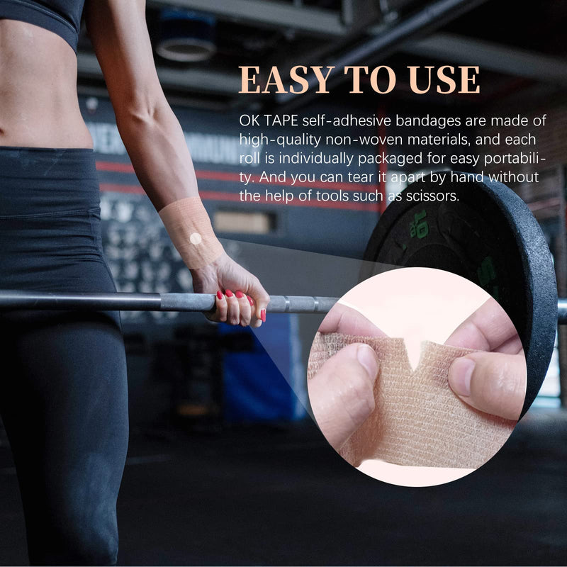 [Australia] - OK TAPE Self Adherent Cohesive Bandages Wrap 12Packs, 2 Inches X 5 Yards, Non-Woven Self Adhesive Athletic Sports wrap Tape, Vet Wrap Bandages Tape, for Thumb Finger Wrist Ankle (Beige) 2 Inch x 5 Yards Beige 